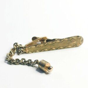 Vintage Gold-Toned Tie Clip With Chain Clasp Weight